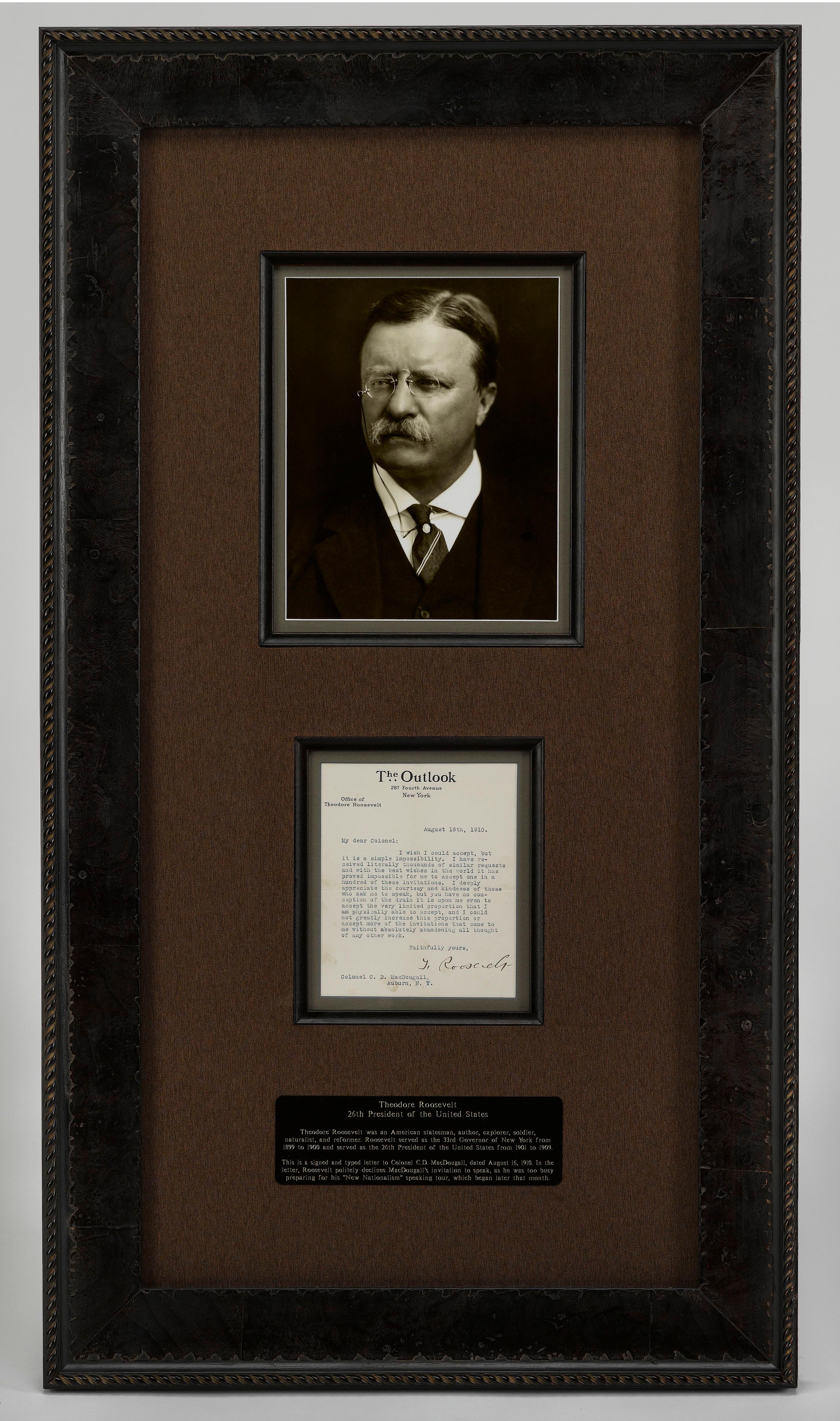 American Theodore Roosevelt Signed Letter Collage For Sale