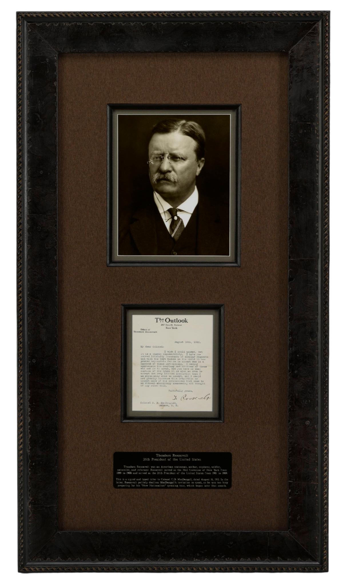 American Theodore Roosevelt Signed Letter Collage For Sale