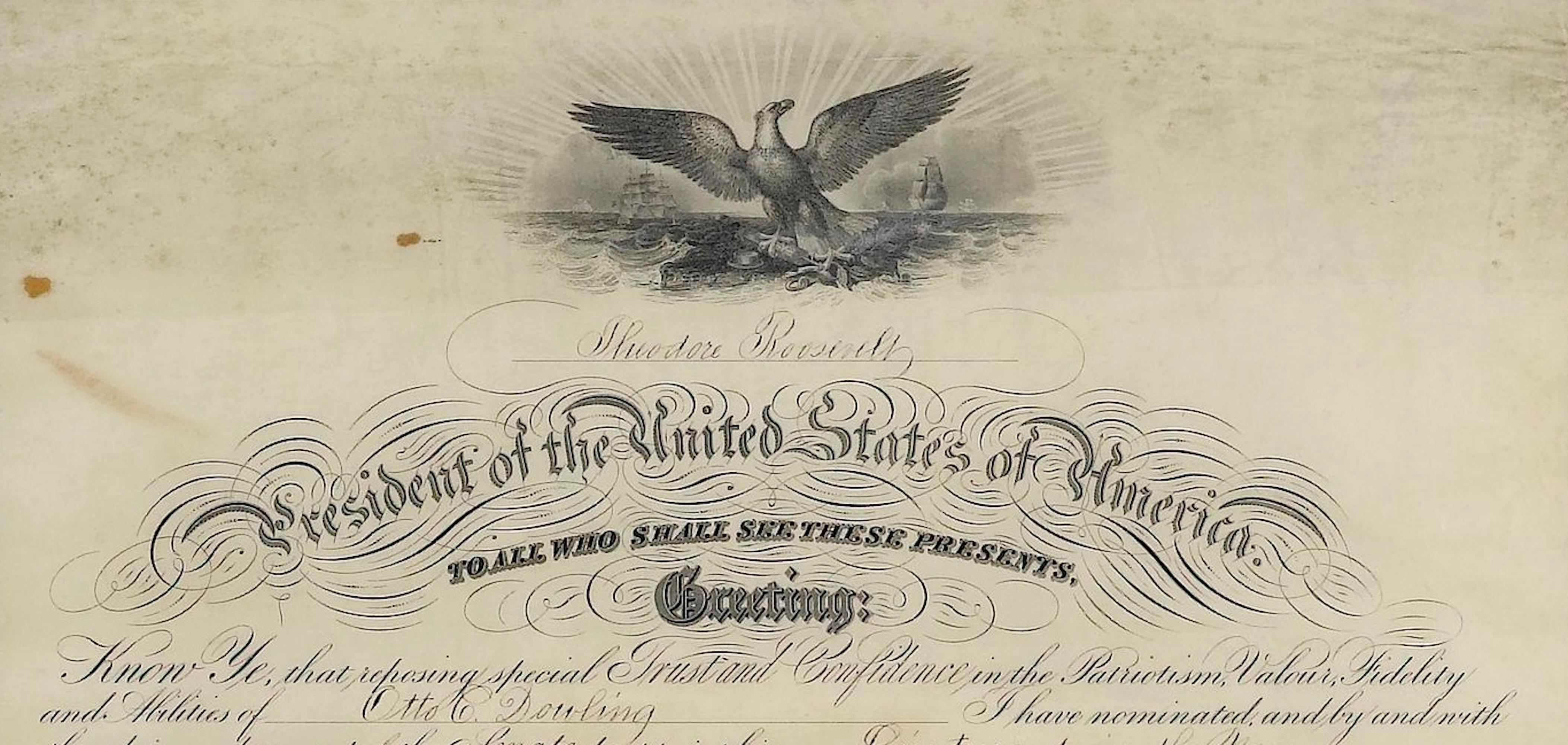 Carta Theodore Roosevelt firma la nomina presidenziale, datata 27 febbraio 1908 in vendita