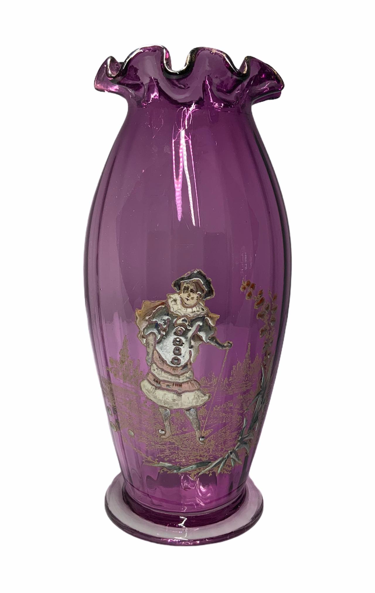 Theodore Rossler Bohemian Amethyst Enameled Glass Vase 6
