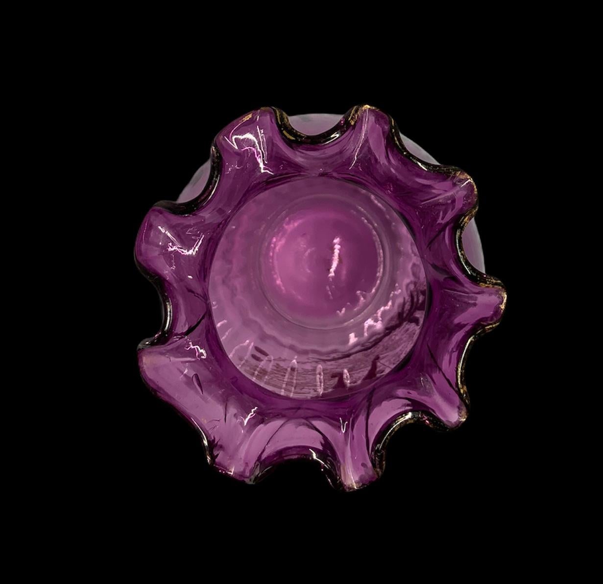 Theodore Rossler Bohemian Amethyst Enameled Glass Vase In Good Condition In Guaynabo, PR