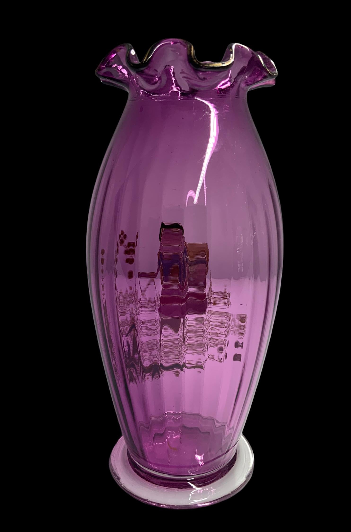 20th Century Theodore Rossler Bohemian Amethyst Enameled Glass Vase