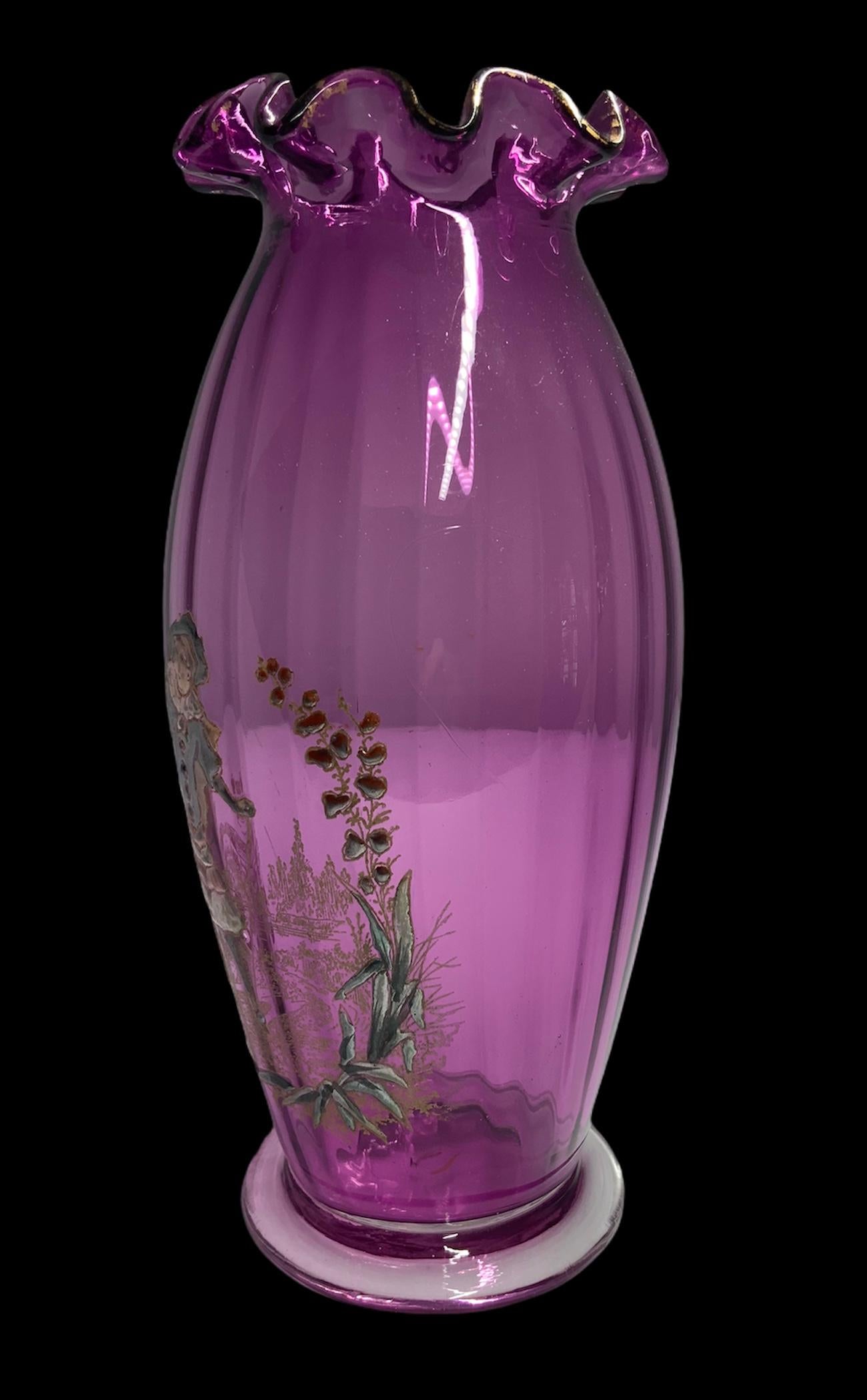 Theodore Rossler Bohemian Amethyst Enameled Glass Vase 1