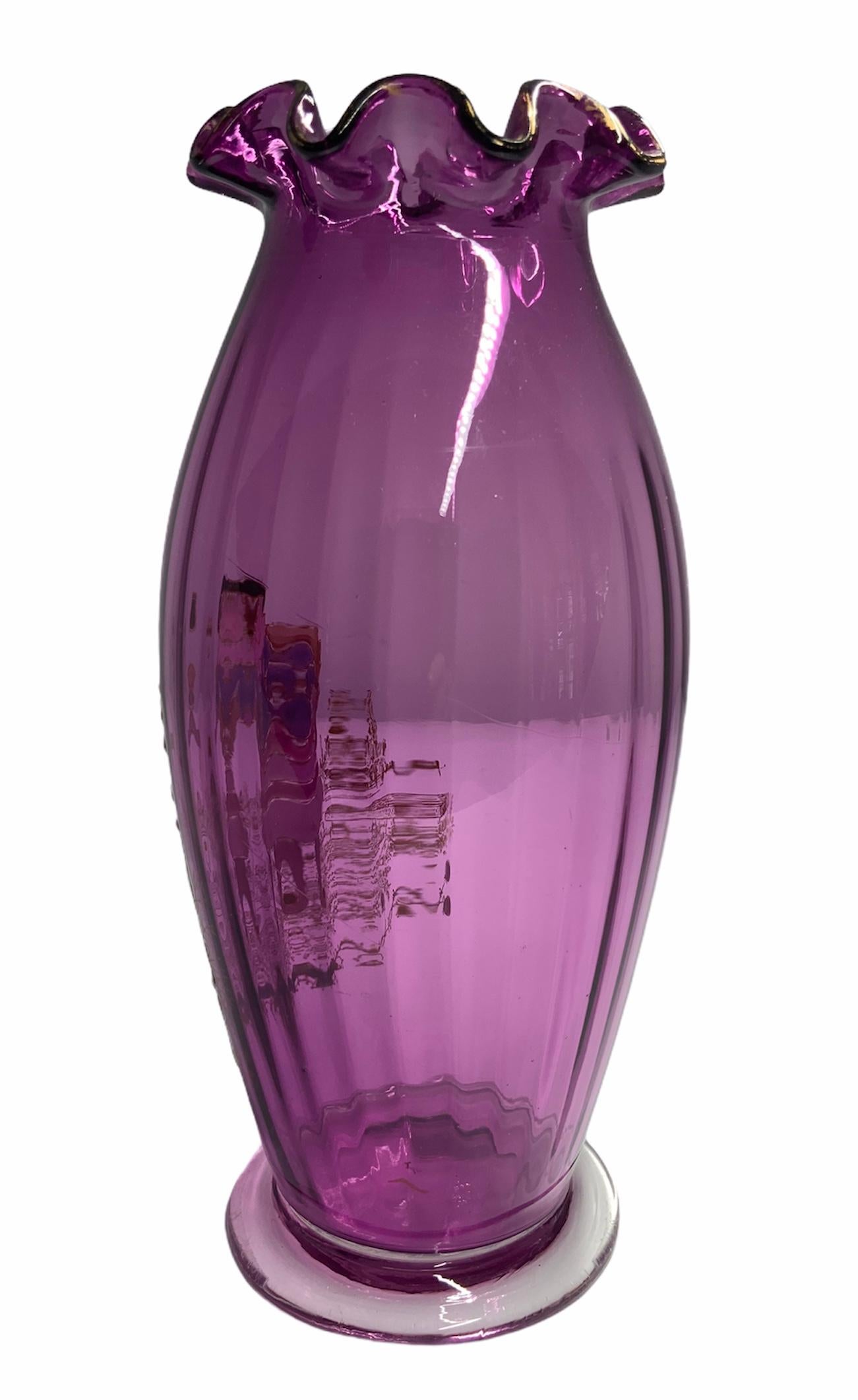 Theodore Rossler Bohemian Amethyst Enameled Glass Vase 3