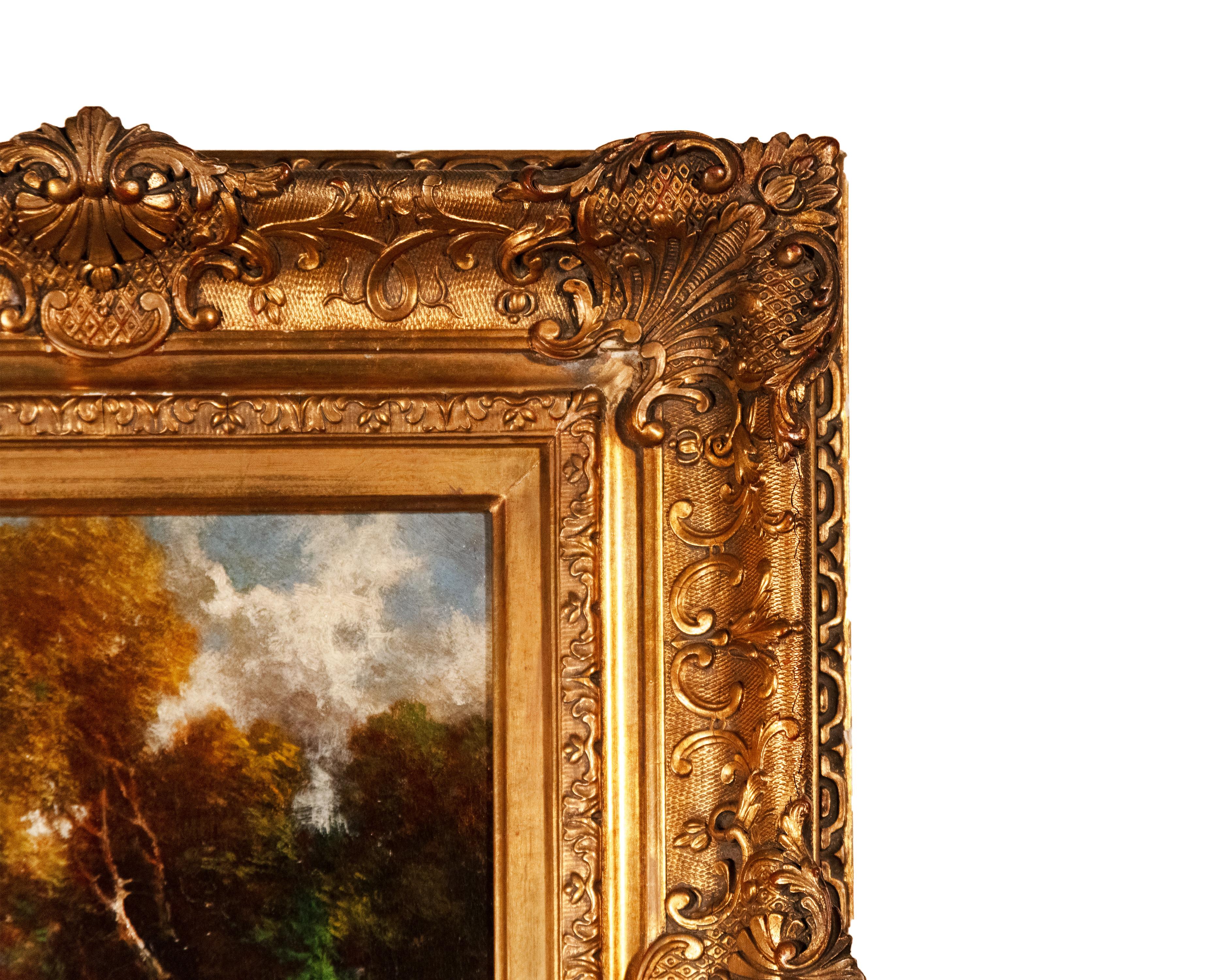 'Bosque en Fountainbleau' Óleo original sobre tabla de la Escuela de Barbizon - Landscape Painting Marrón de Théodore Rousseau (circle of)