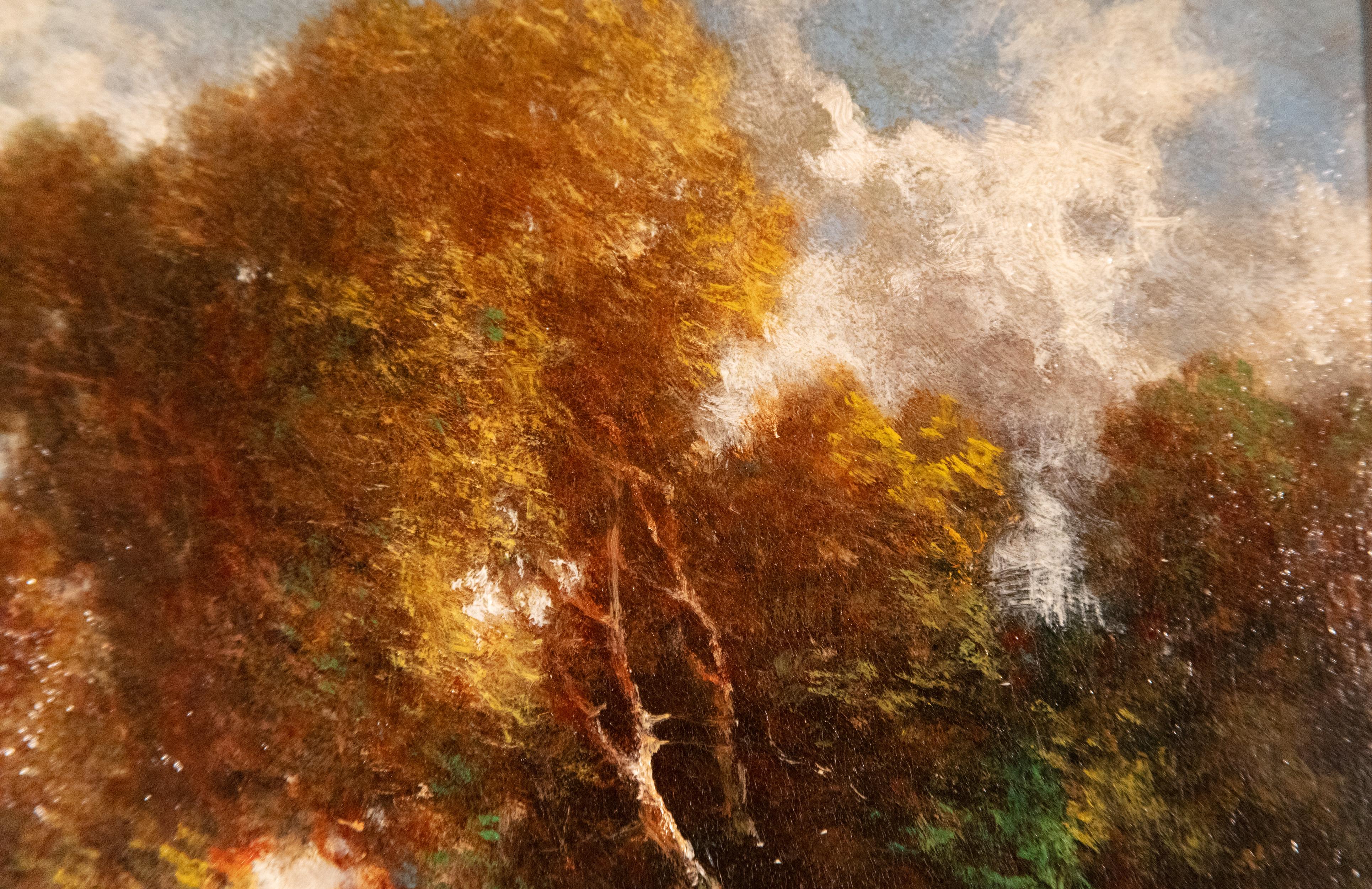 Este pequeño cuadro del Bosque de Fontainebleau, en Francia, es un excelente ejemplo de la Escuela de Barbizon. Los artistas de la Escuela de Barbizon trabajaron en Francia aproximadamente entre 1820 y 1870, durante una explosión de renovado interés