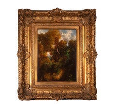 'Bosque en Fountainbleau' Óleo original sobre tabla de la Escuela de Barbizon