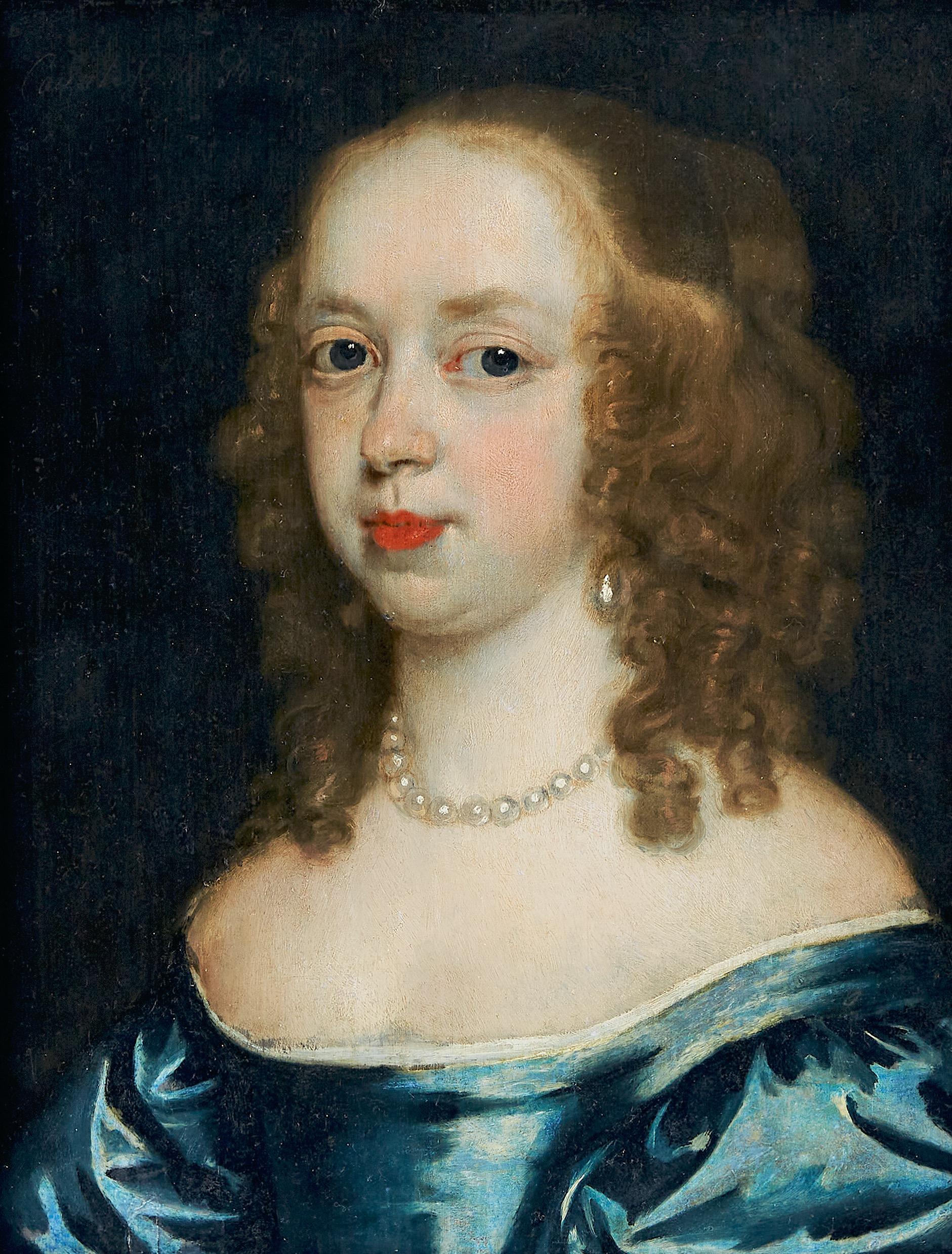 Contessa di Peterborough, Ritratto di una signora in abito blu - Painting di Theodore Russel