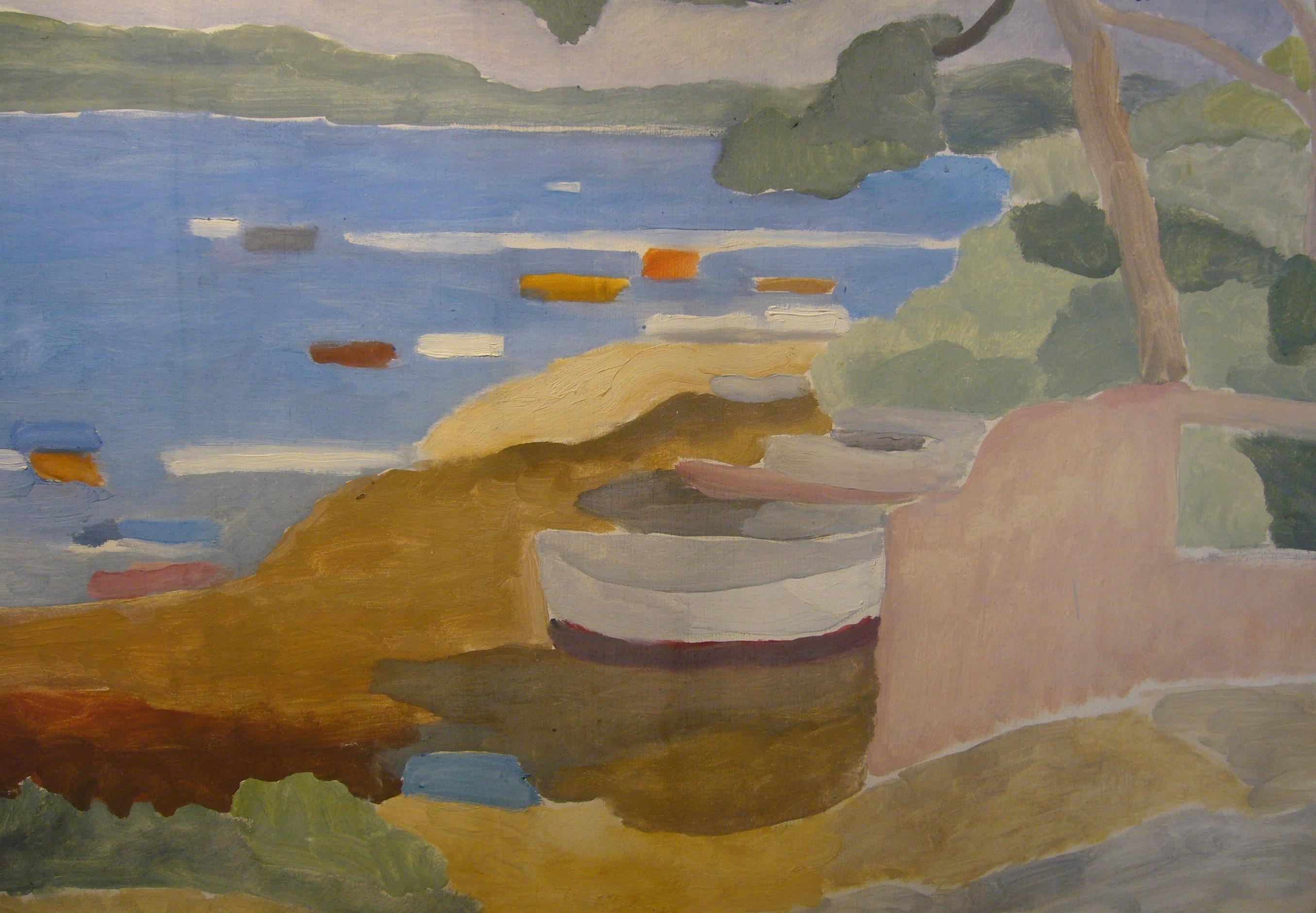 Paysage de la méditerranée 2 - Huile sur toile, 65x81 cm. - Gray Landscape Painting by Theodore Schempp
