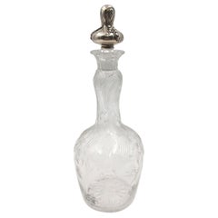 Jarra de clarete de vino de plata de ley y cristal Theodore Starr de estilo Art Nouveau