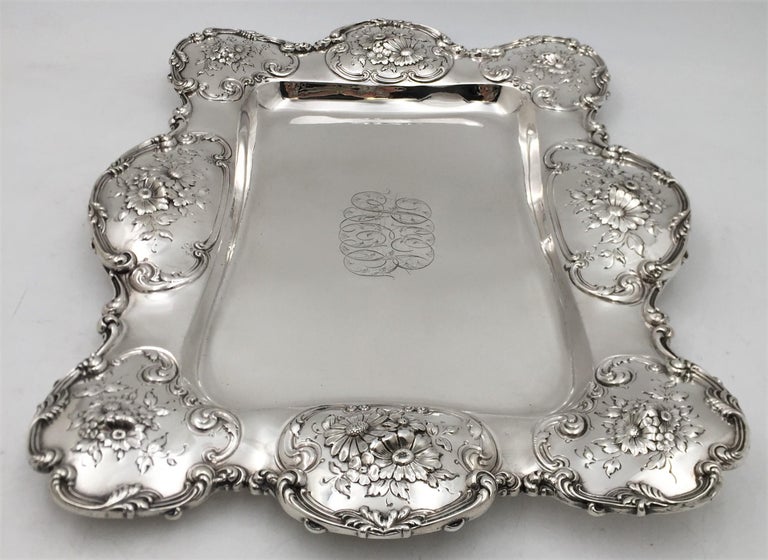 American Theodore Starr Sterling Silver Asparagus Serving Dish Platter Art Nouveau Style For Sale