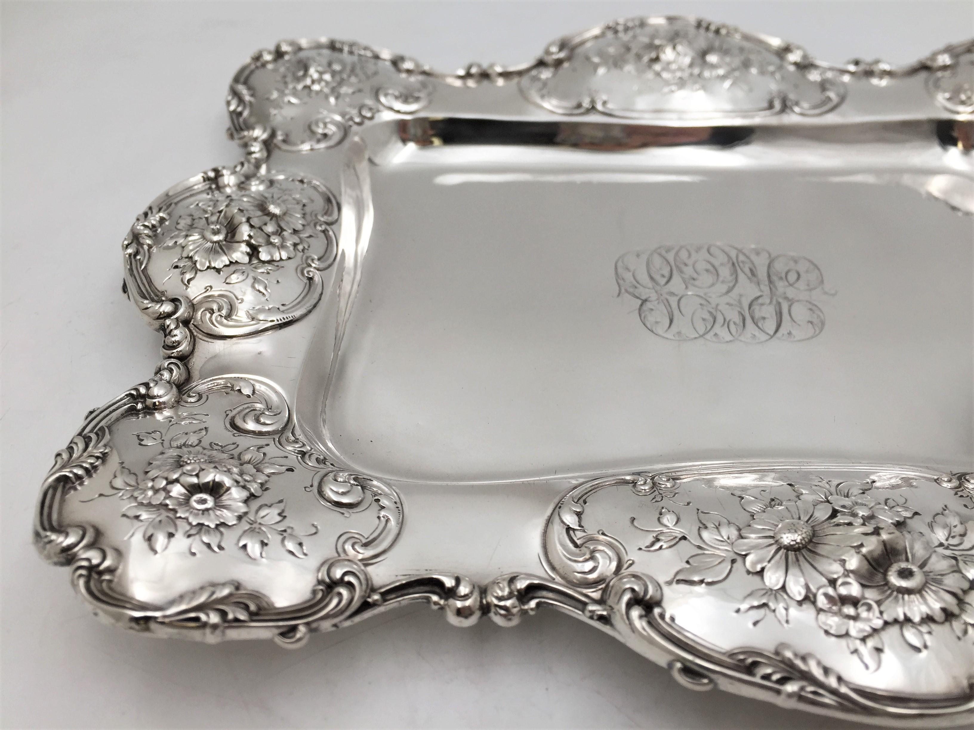 Theodore Starr Sterling Silver Asparagus Serving Dish Platter Art Nouveau Style In Excellent Condition In New York, NY