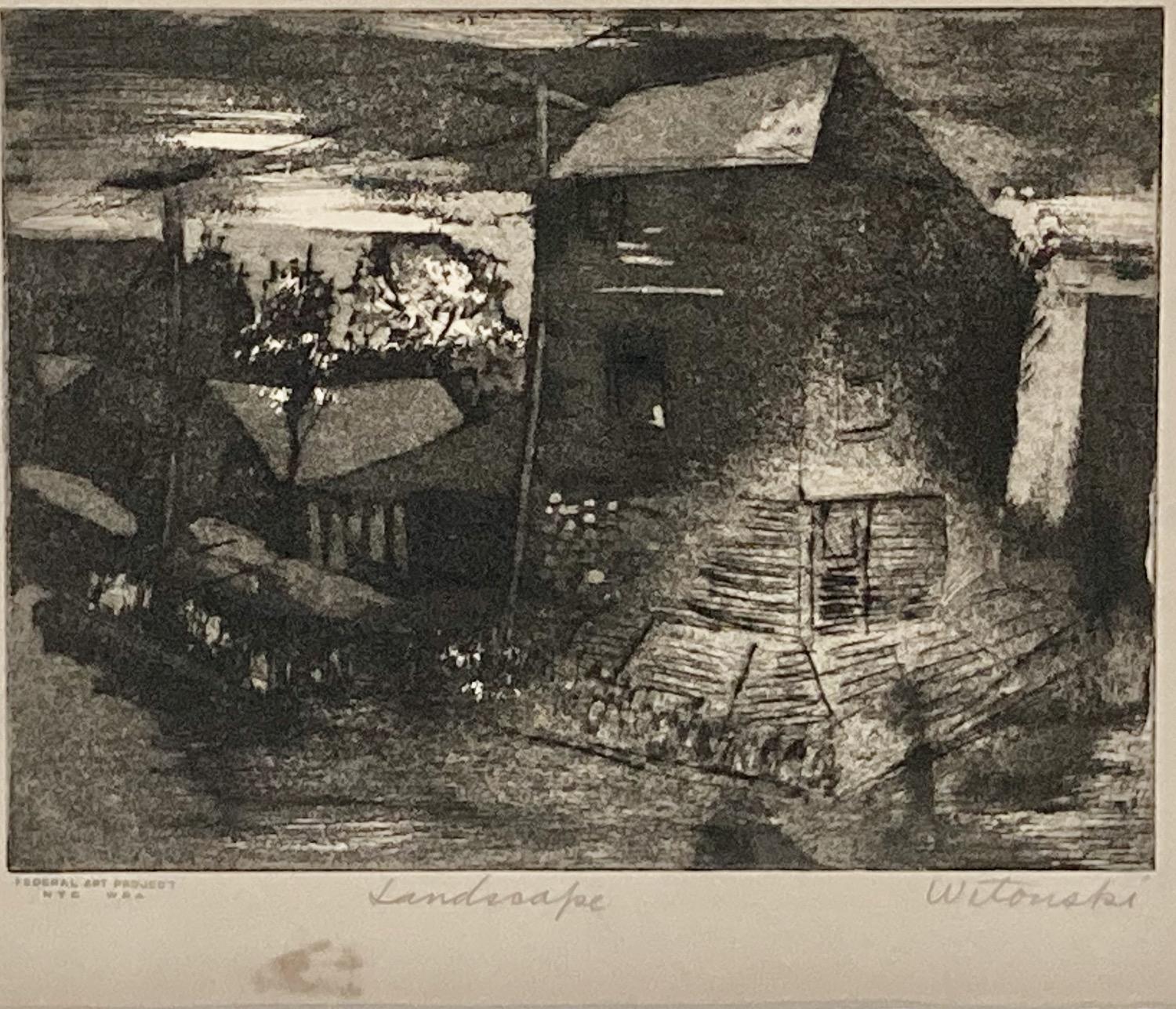 Ted Witonski, NYC (Chelsea) Tiefdruck der Skyline-Intaglio (Schwarz), Landscape Print, von Theodore 'Ted' John Witonski