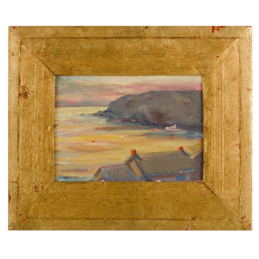 Theodore Tihansky (American , b. 1953 - d. 2019)  "Roofs on Cliff Edge" painting