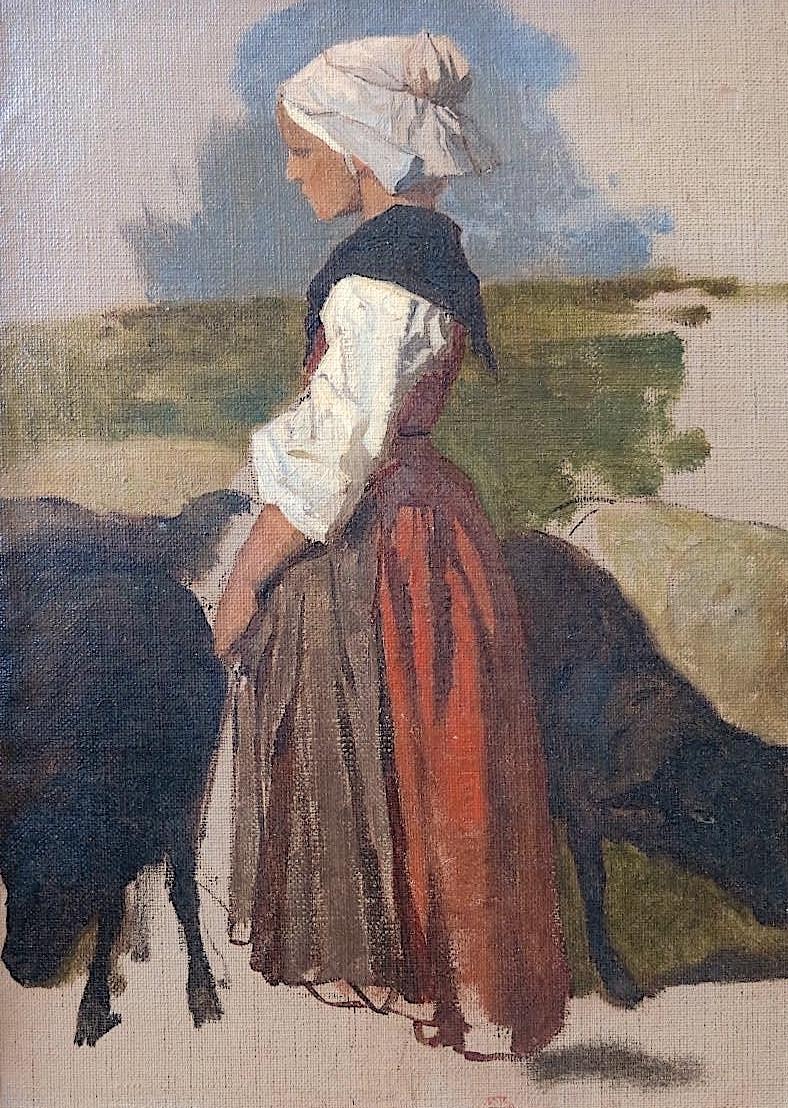 Study of a Breton shepherdess - Painting by Theodore Valerio
