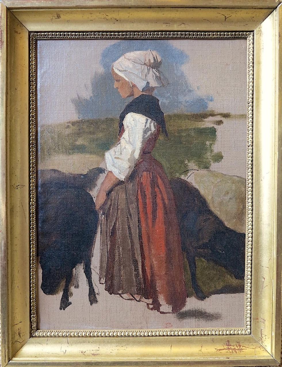 Theodore Valerio Portrait Painting - Study of a Breton shepherdess