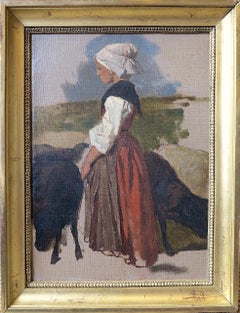 Antique Study of a Breton shepherdess