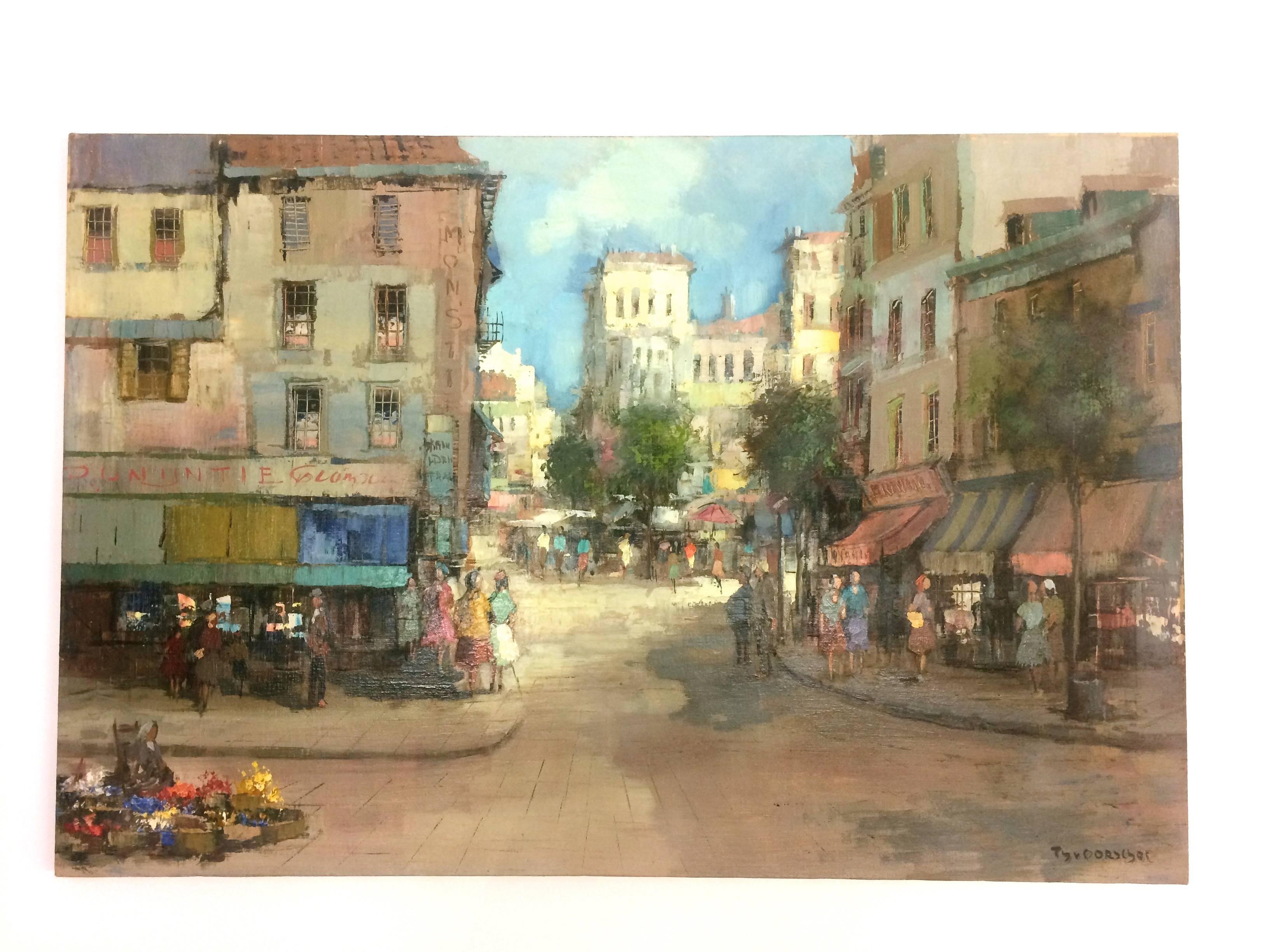 Scena di strada europea - Painting di Theodore Van Oorschot