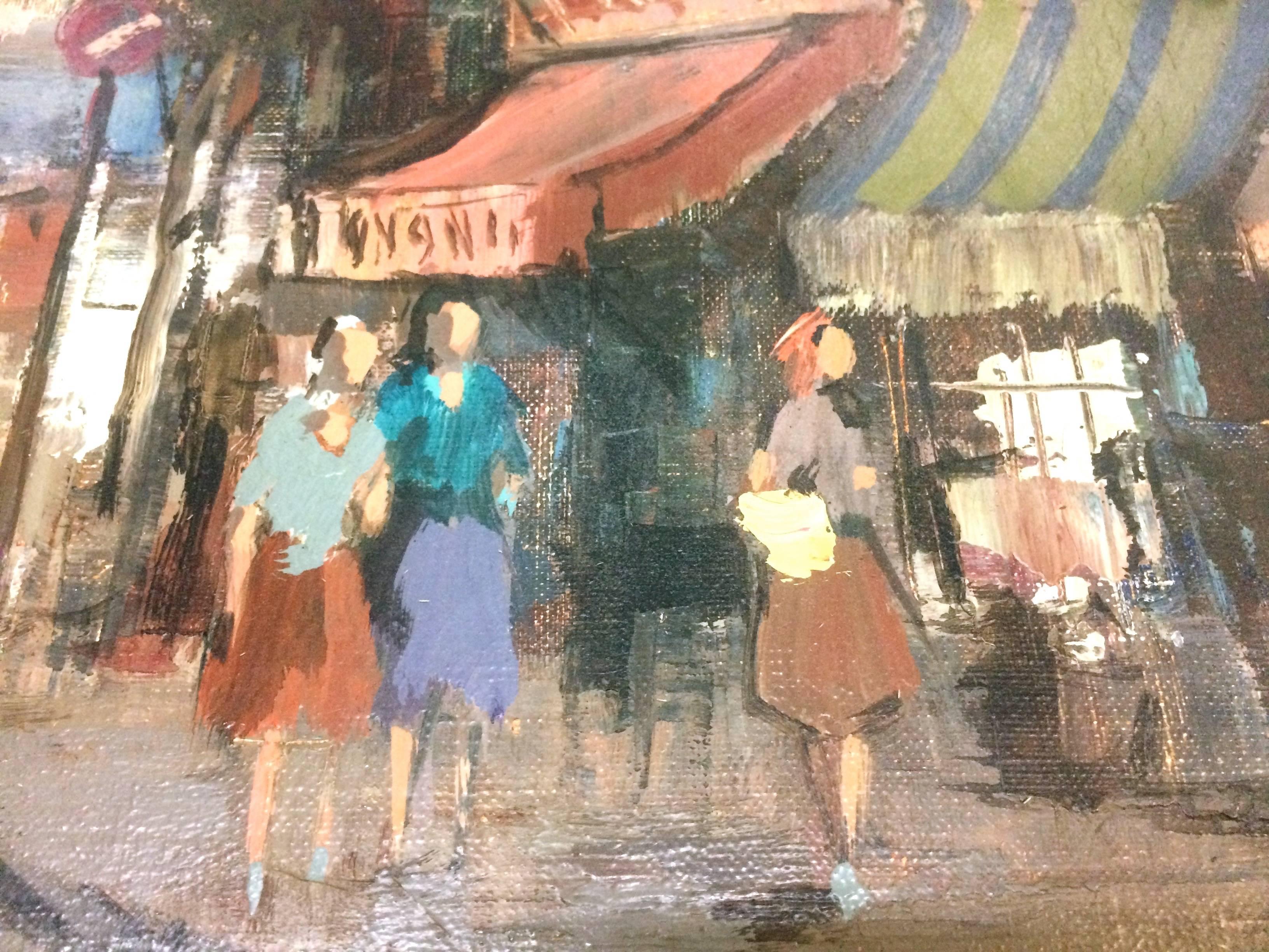  European Street Scene  - Impressionist Painting by Theodore Van Oorschot