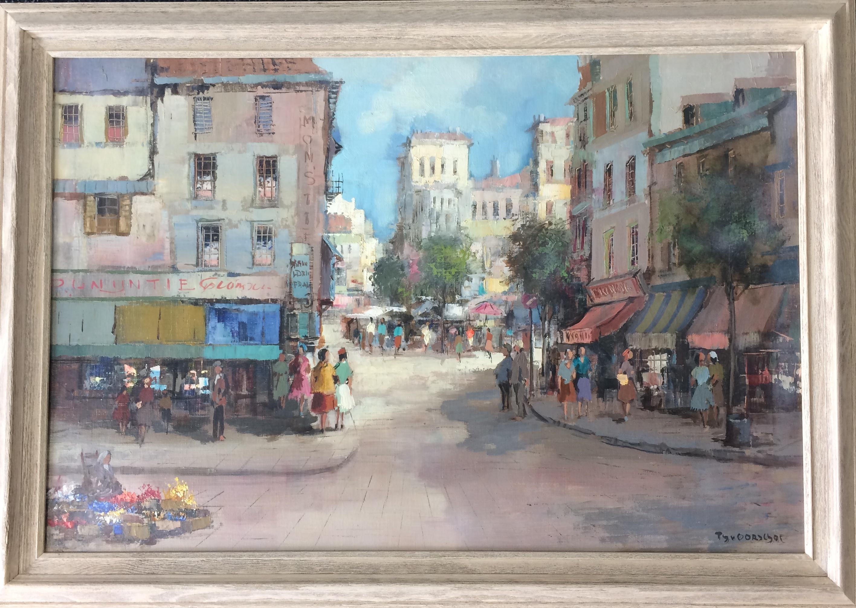 Theodore Van Oorschot Landscape Painting - European City Street Scene 