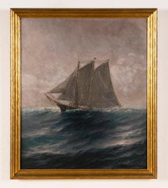 Antique American Impressionist Nautical Seascape Sailboat Signed Oil Painting