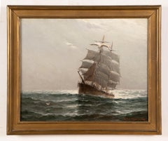 Antique American Impressionist Nautical Seascape Sailboat Signed Oil Painting