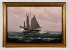 Antique American Impressionist Nautical Seascape Sailboat Signed Oil Painting