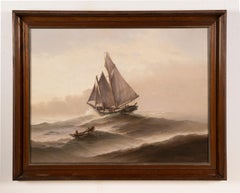 Antike amerikanische Impressionist nautischen Seelandschaft Segelboot signiert Ölgemälde