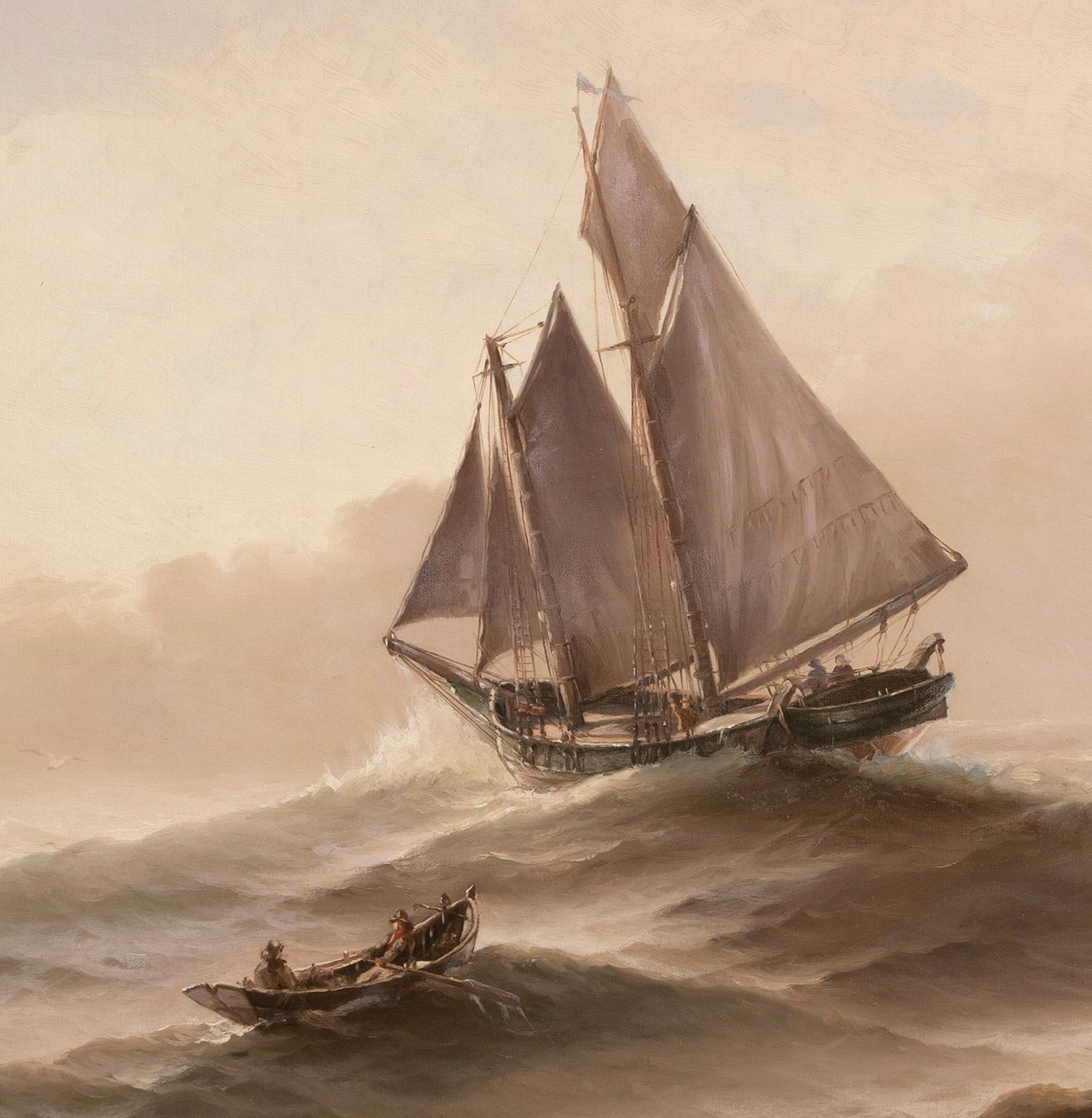 Antique American Impressionist Nautical Seascape Sailboat Signed Oil Painting 1