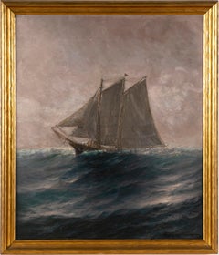Antique American Impressionist Nautical Seascape Sailboat Signed Oil Painting