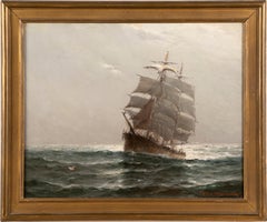 Antique American Impressionist Nautical Seascape Sailboat Signed Oil Painting