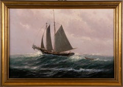 Antique American Impressionist Nautical Seascape Sailboat Signed Oil Painting