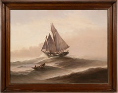 Antique American Impressionist Nautical Seascape Sailboat Signed Oil Painting