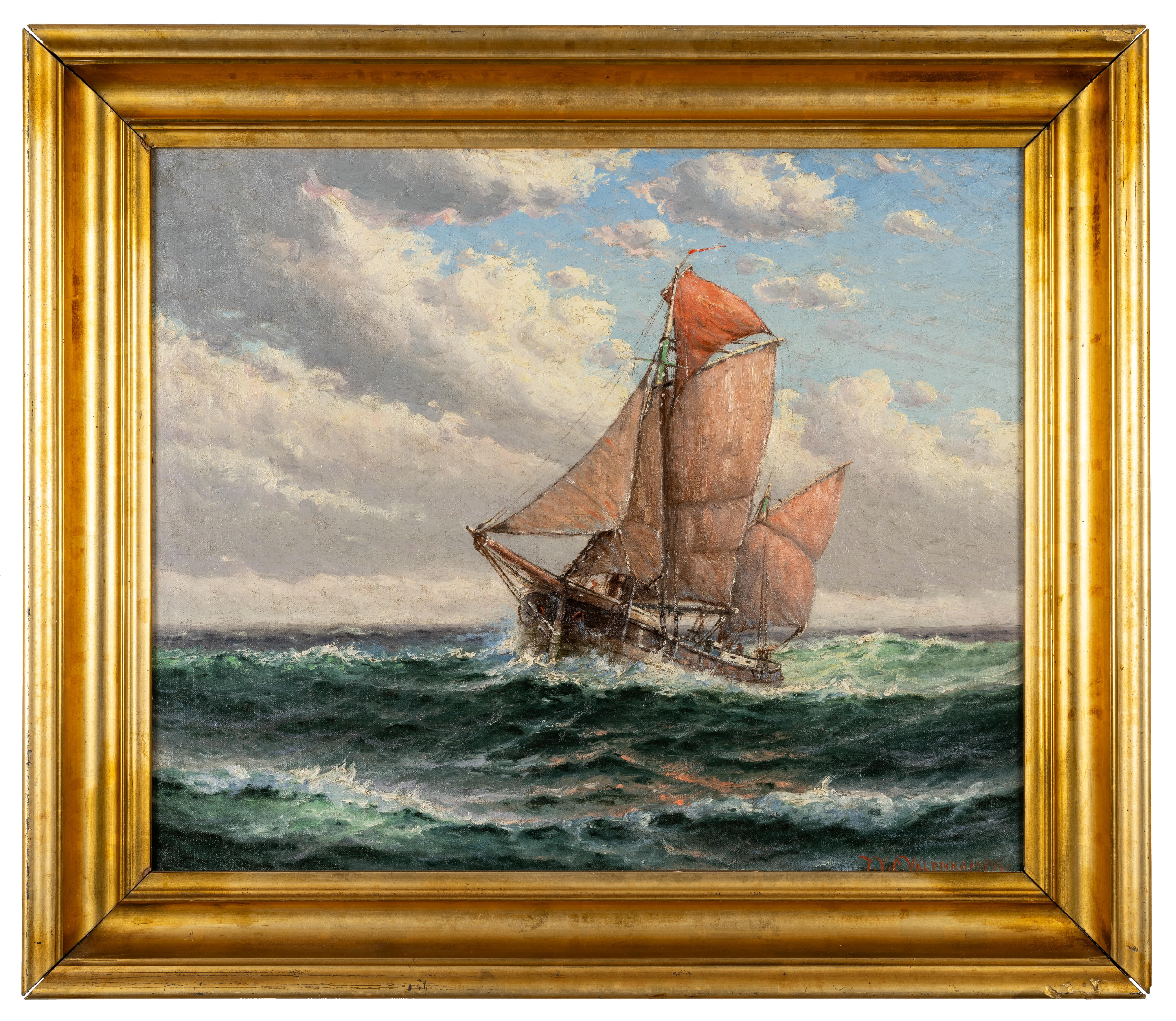 Theodore Victor Carl Valenkamph Landscape Painting - Ship at Sea