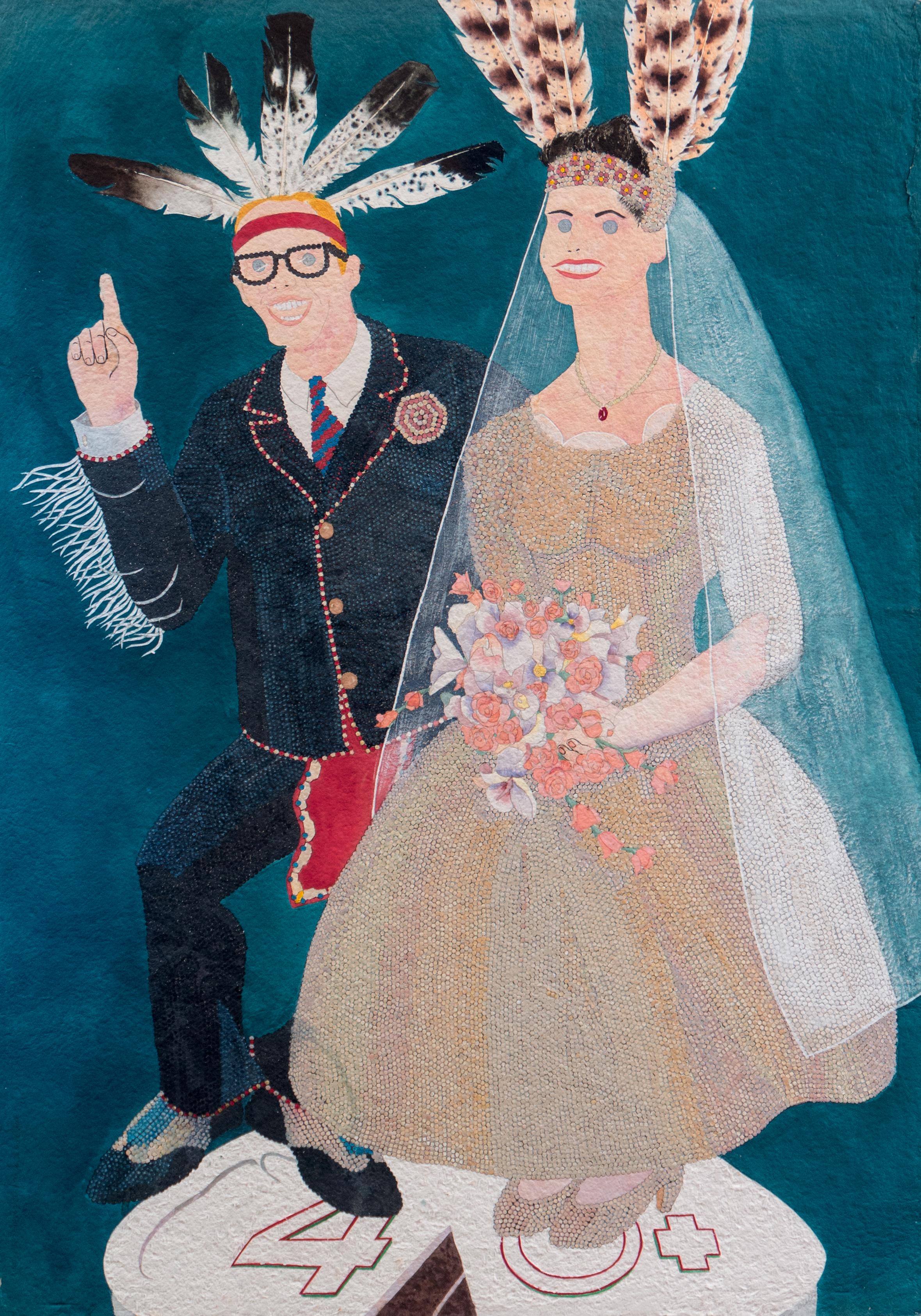 Theodore Villa Figurative Painting - 'Fancy Dancer and the Sunset Queen', Santa Barbara, UCSB, Apache, Laguna, LACMA