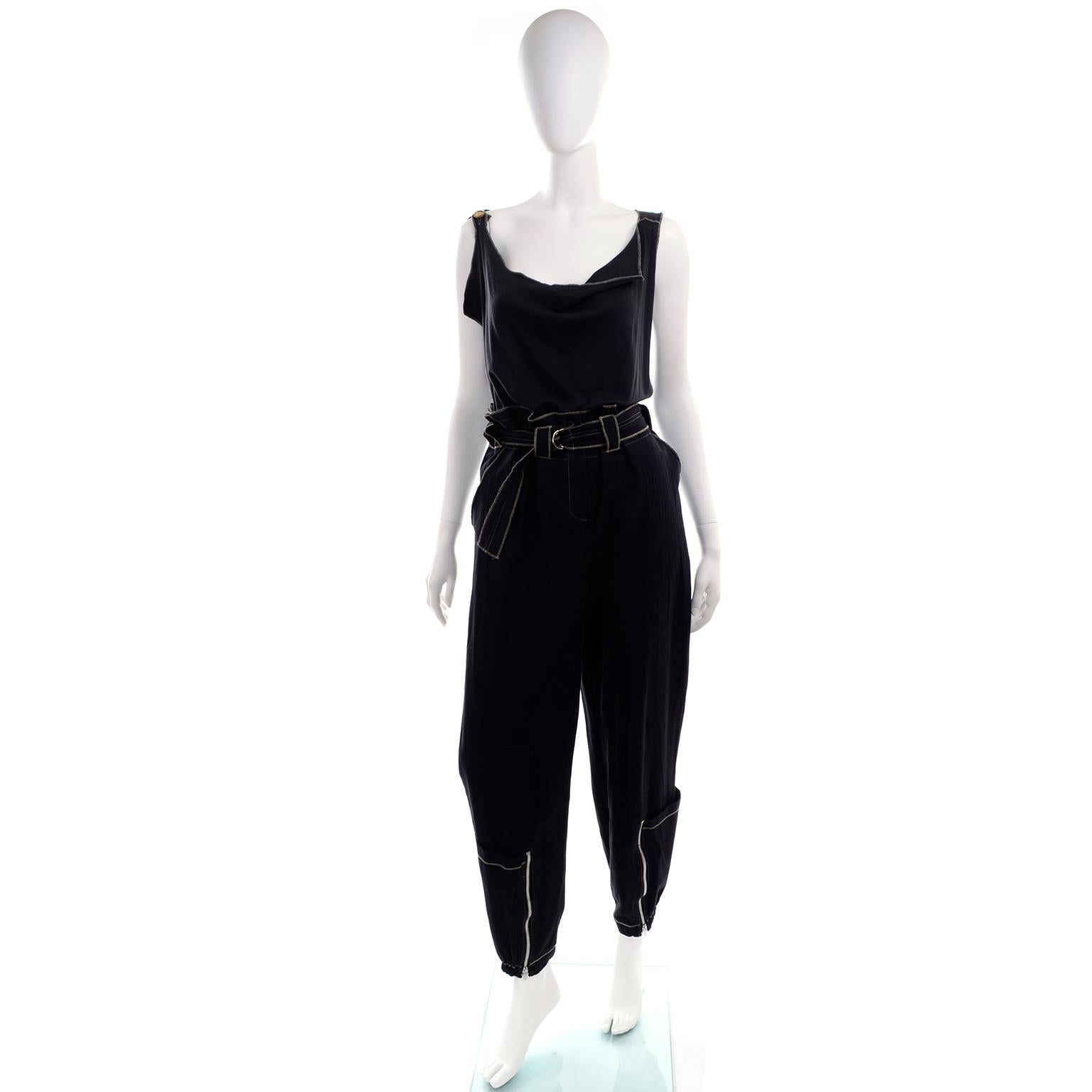 Theodore Vintage Avant Garde 2 pc Black Pants & Tank Top Outfit w topstitching 5