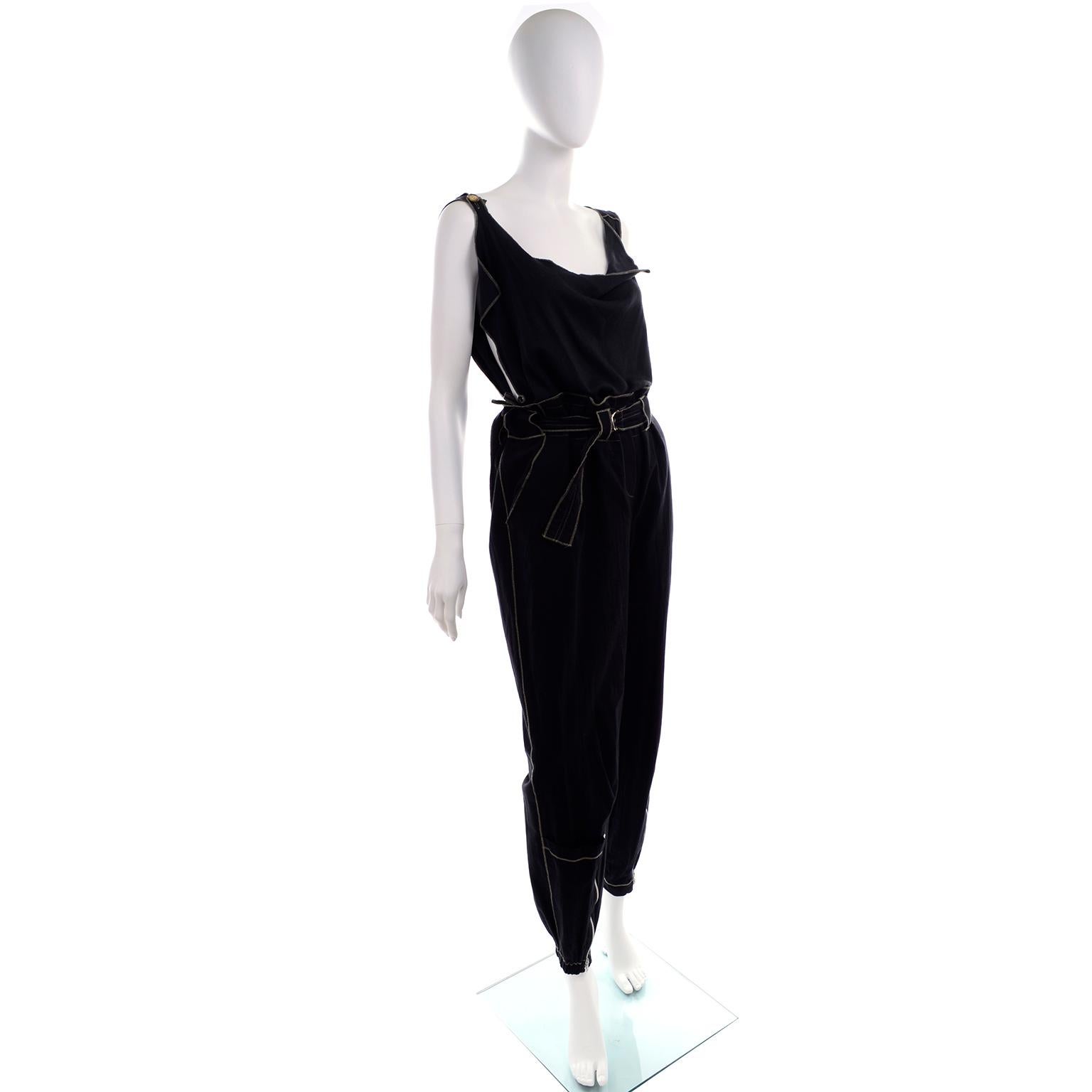 Women's Theodore Vintage Avant Garde 2 pc Black Pants & Tank Top Outfit w topstitching