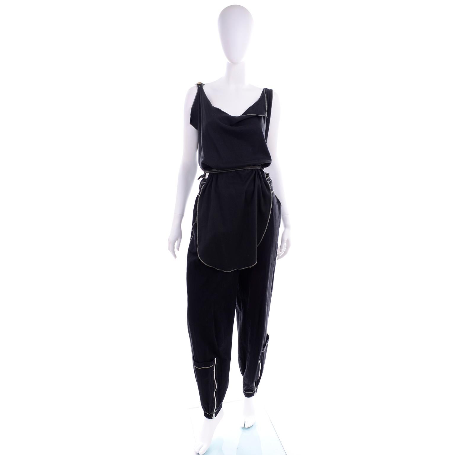 Theodore Vintage Avant Garde 2 pc Black Pants & Tank Top Outfit w topstitching 1