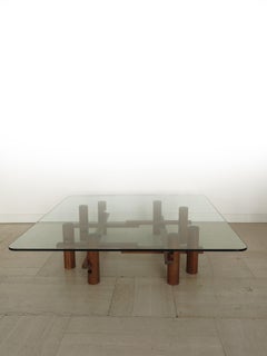 Theodore Waddell for Bernini Italian Glass Wood Sofa or Coffe Table 1970s