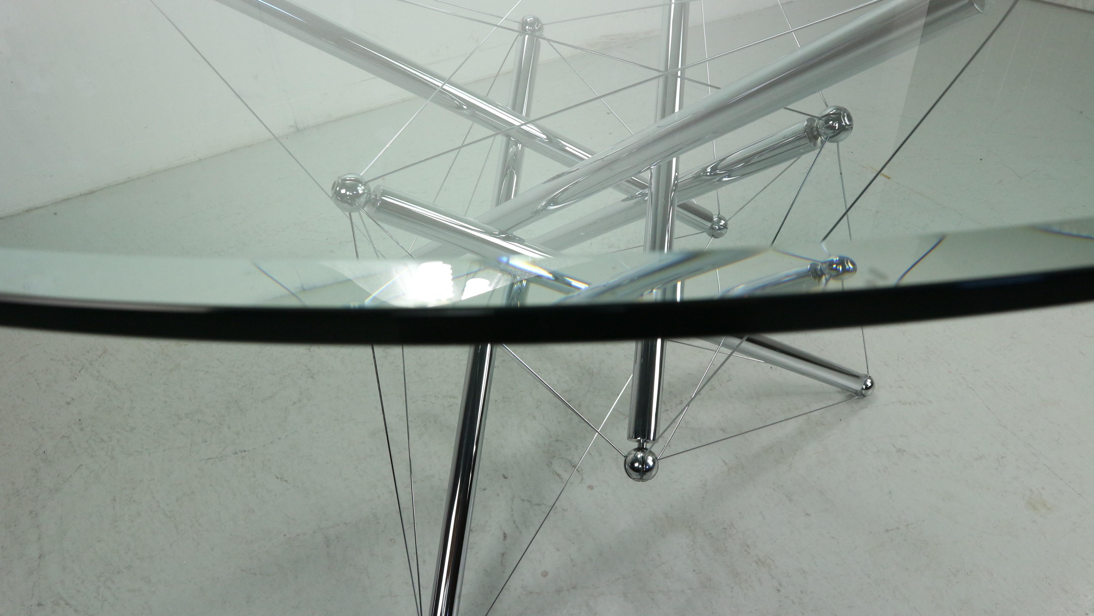 Table de salle à manger Tensegrity en acier chromé Theodore Waddell pour Cassina 714, années 1980 en vente 4