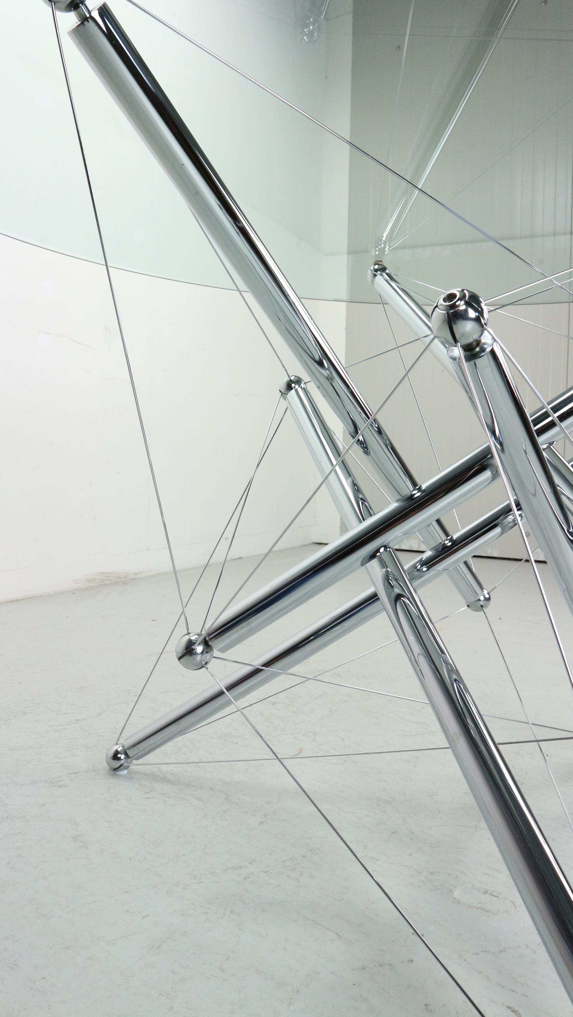 Table de salle à manger Tensegrity en acier chromé Theodore Waddell pour Cassina 714, années 1980 en vente 7