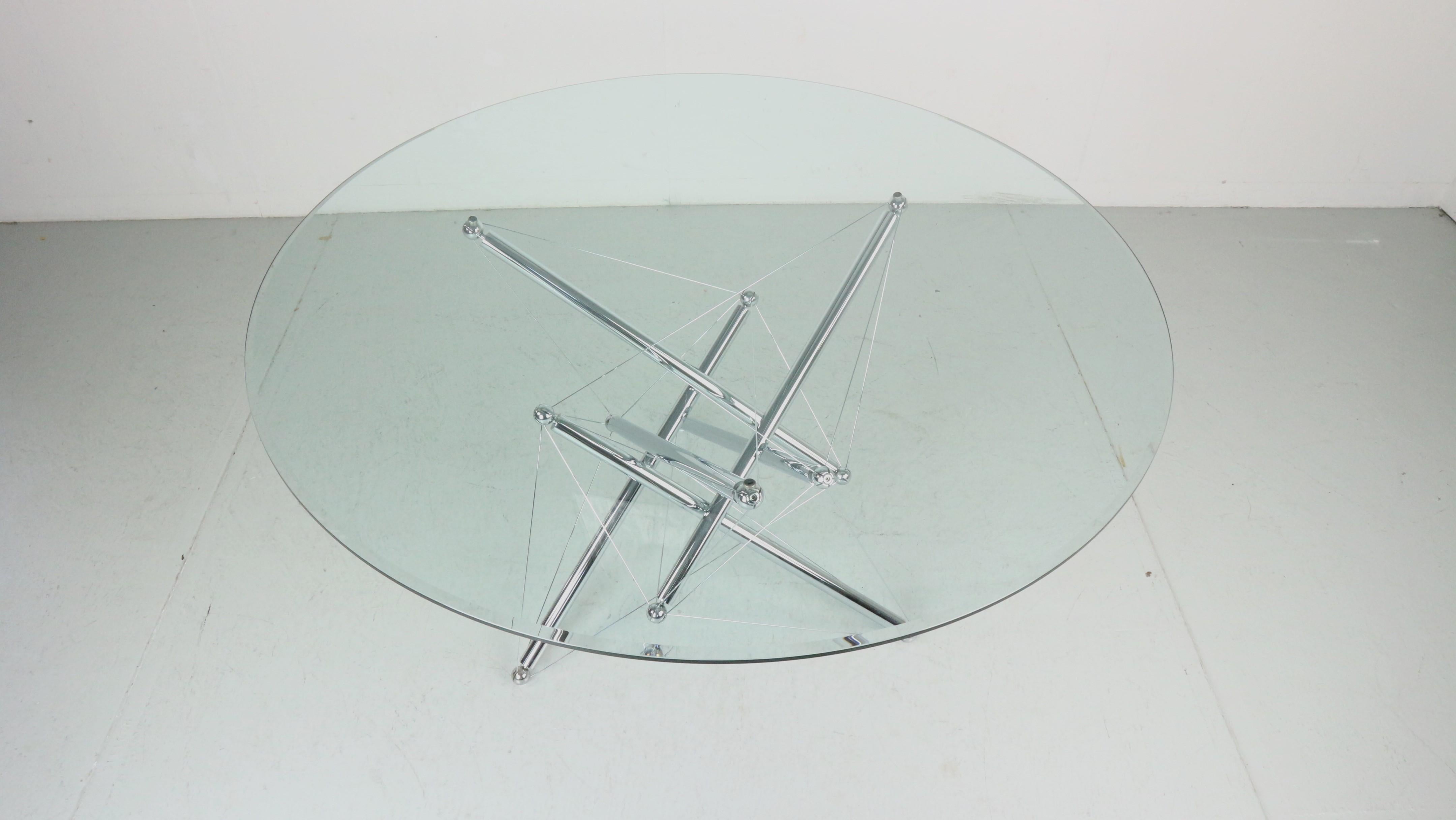 Table de salle à manger Tensegrity en acier chromé Theodore Waddell pour Cassina 714, années 1980 en vente 9