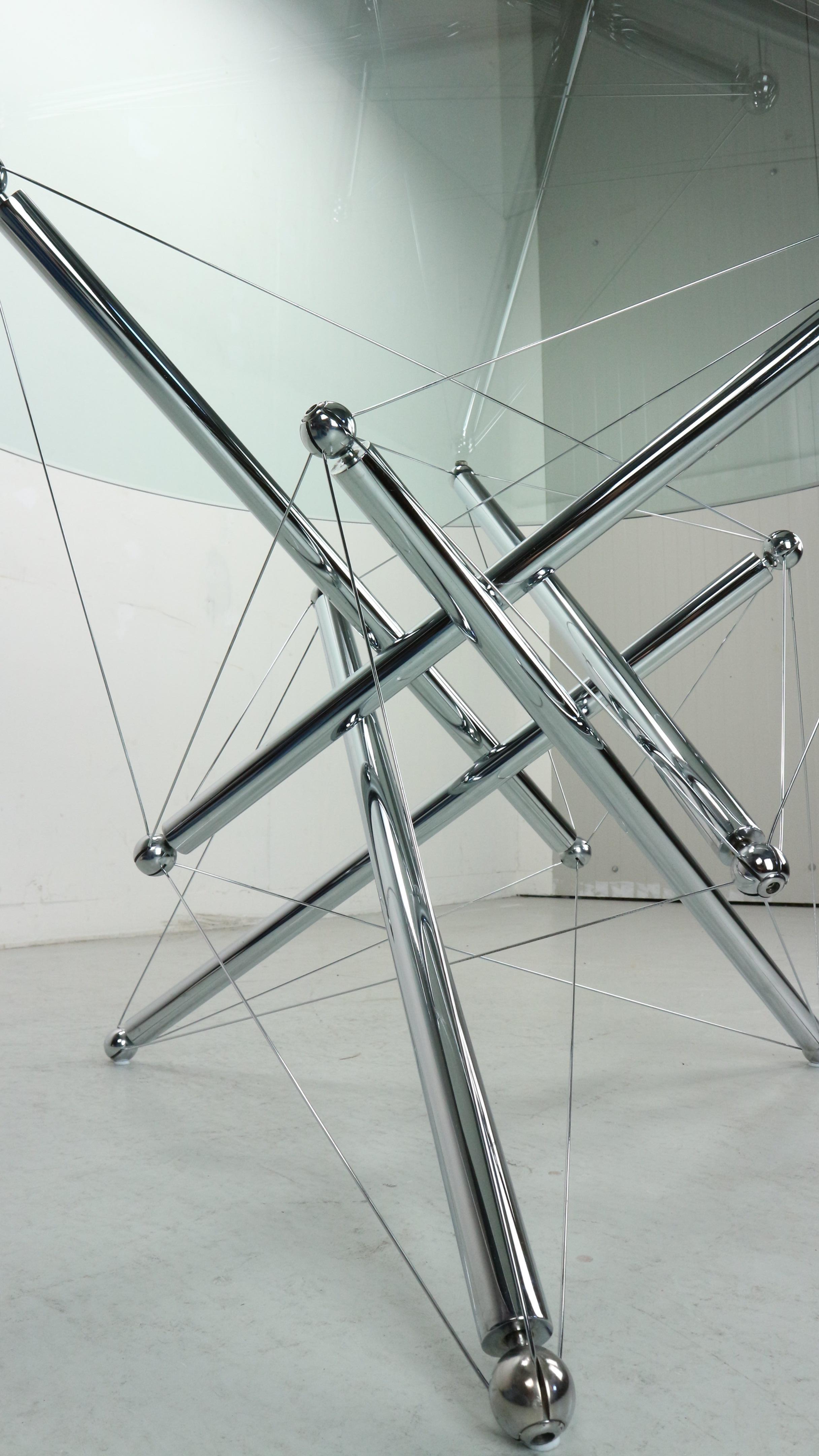 Table de salle à manger Tensegrity en acier chromé Theodore Waddell pour Cassina 714, années 1980 en vente 10