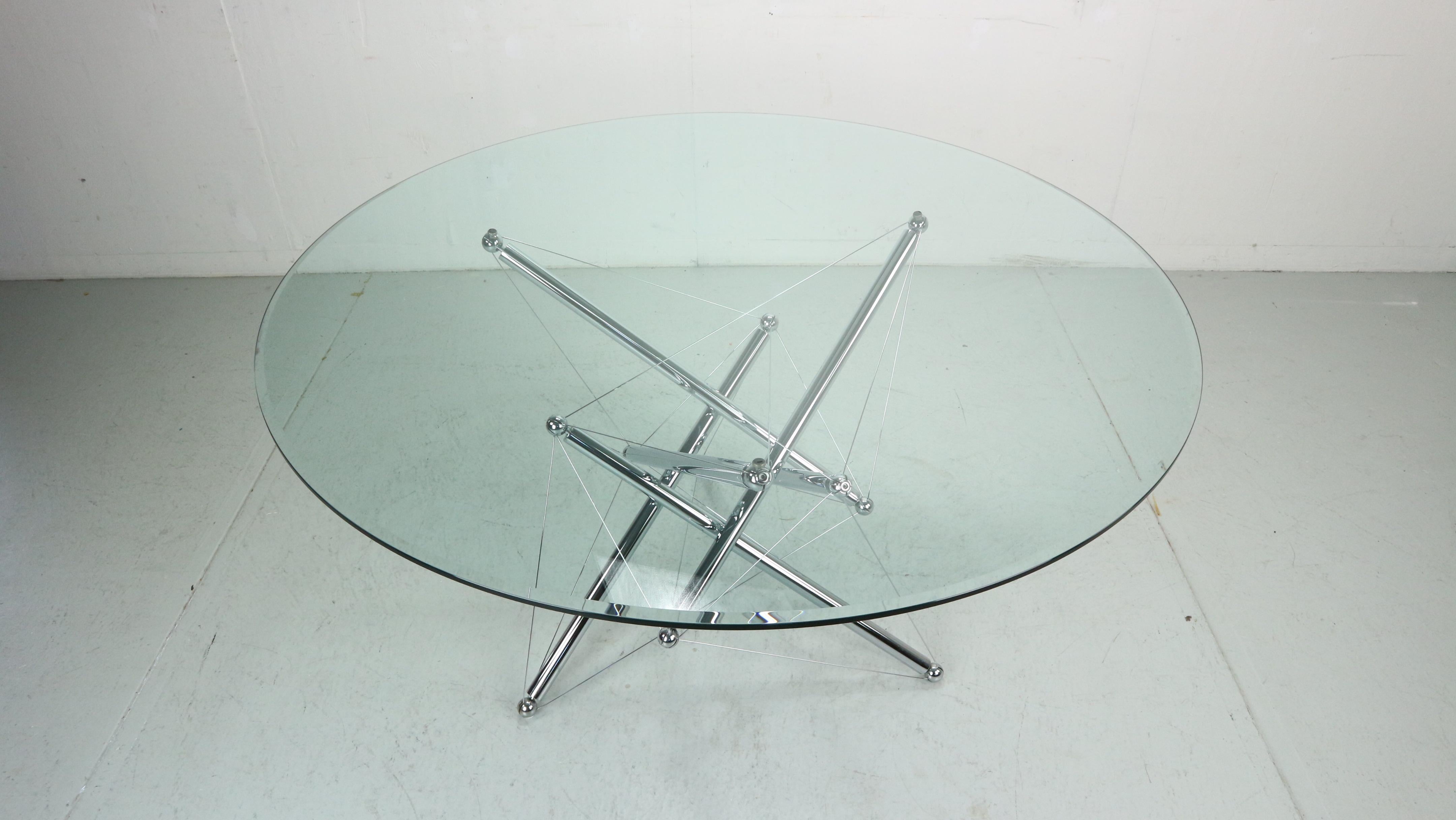 Mid-Century Modern Table de salle à manger Tensegrity en acier chromé Theodore Waddell pour Cassina 714, années 1980  en vente