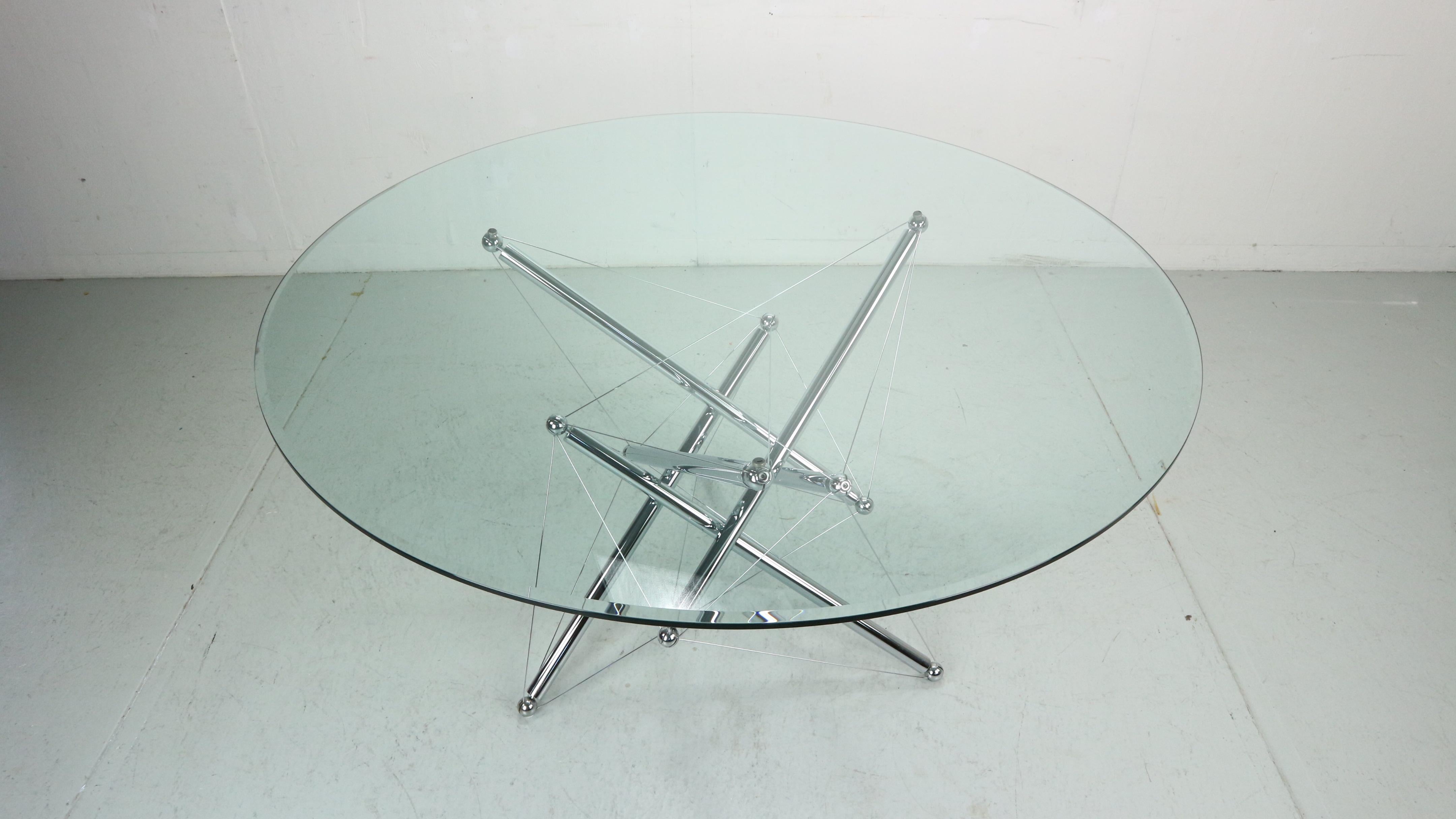 Mid-Century Modern Table de salle à manger Tensegrity en acier chromé Theodore Waddell pour Cassina 714, années 1980 en vente