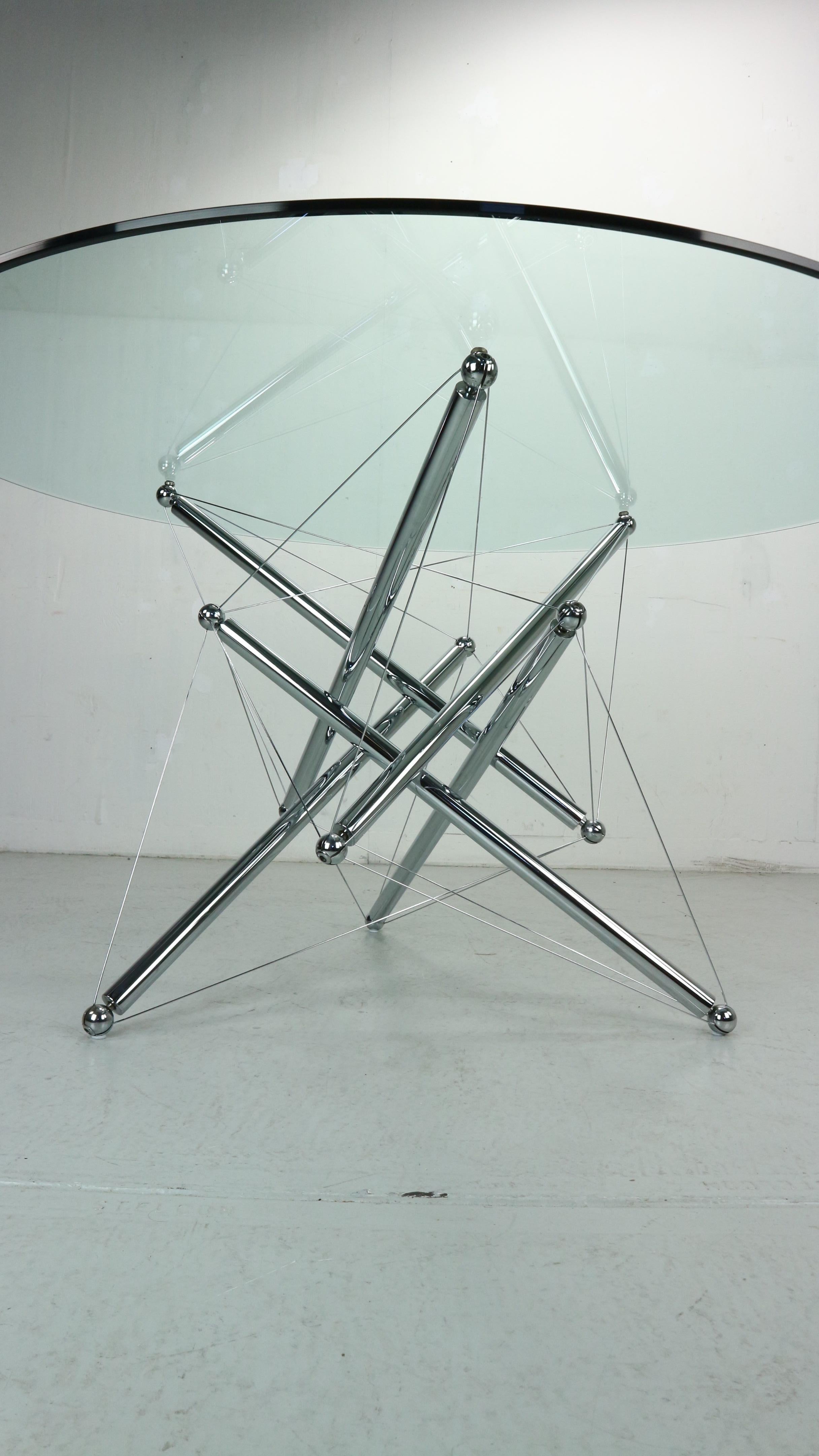 Italian Theodore Waddell for Cassina 714 Tensegrity Chromed Steel Dining Table, 1980s  For Sale