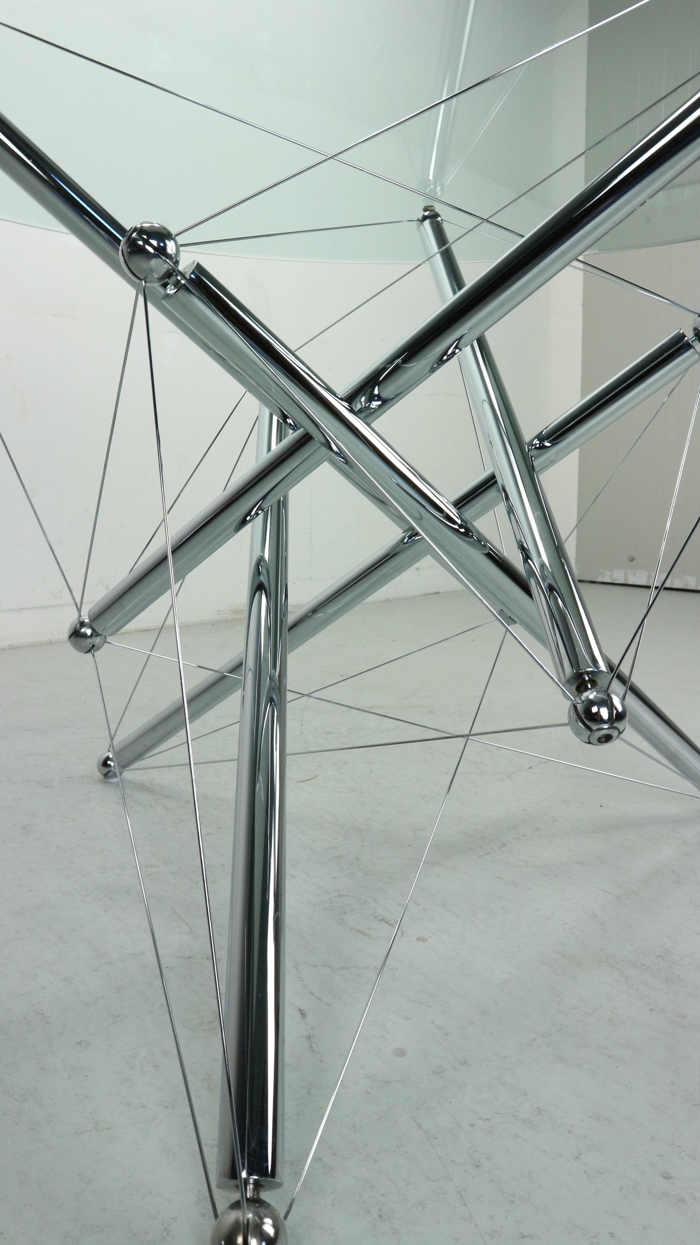 Table de salle à manger Tensegrity en acier chromé Theodore Waddell pour Cassina 714, années 1980 en vente 1
