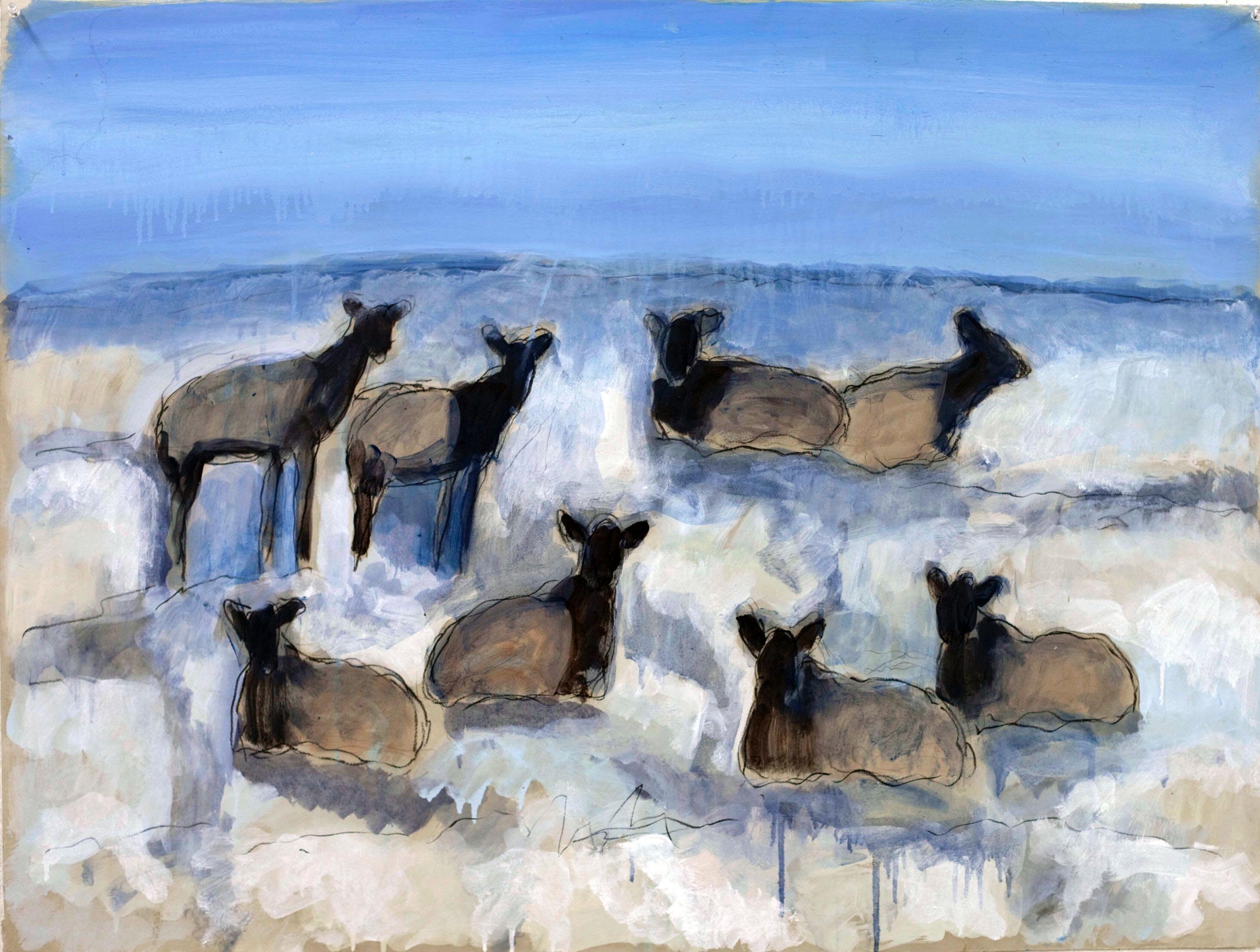 Theodore Waddell Animal Painting - Winter Elk Dr. #1