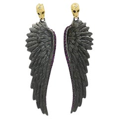 Theodoros 18k Gold & Sterling Silver Ruby Wing Skull Earrings