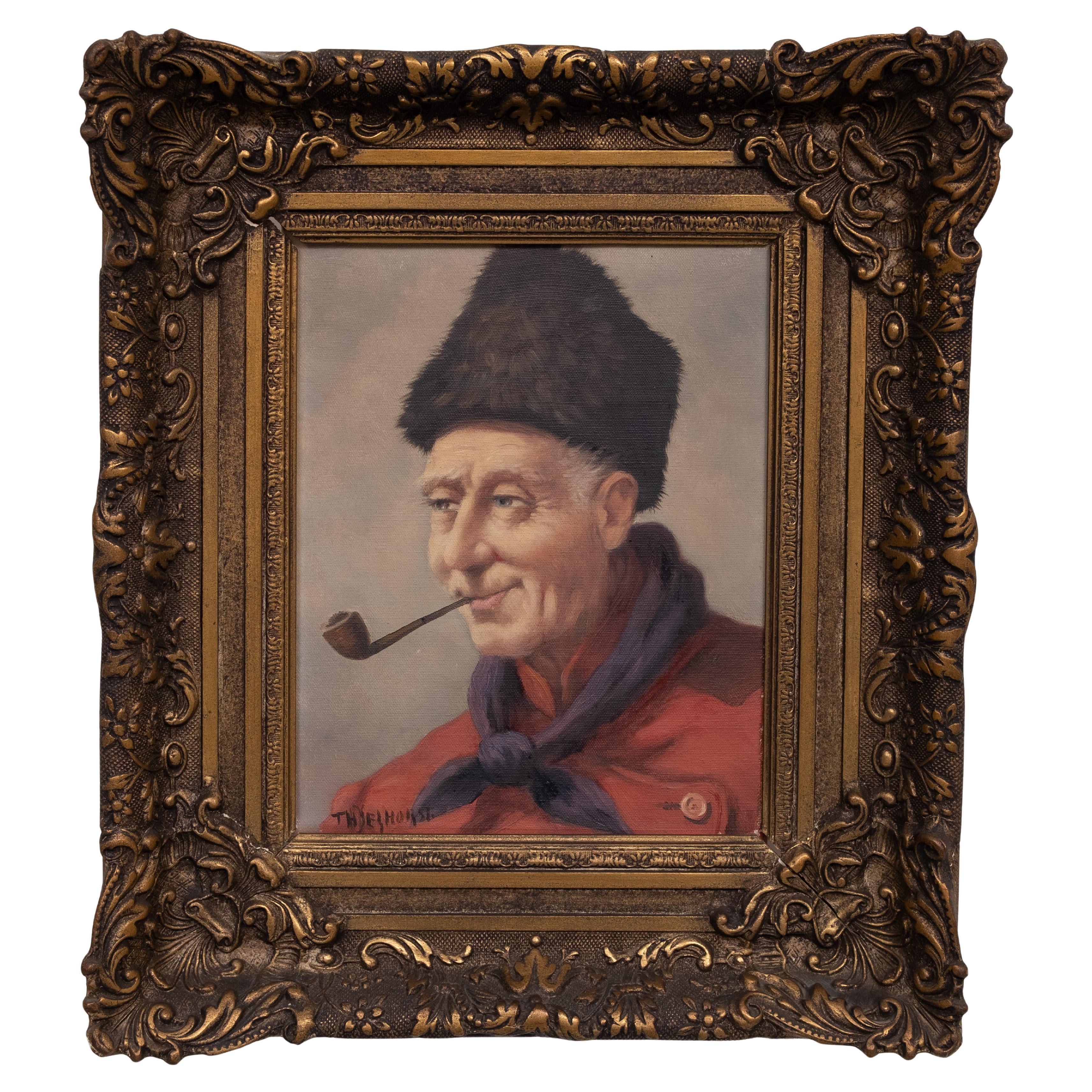 Theodorus Selhorst (1891-1983)  Dutch Artist Painter . Oil painting 
comes with its original Gold Plaster frame . Dutch workman with pipe .
signed T H Selhorst .  Good condition . 
